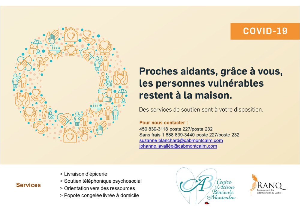 COVID- 19 : Proches aidants, grâce à vous les personnes vulnérables restent à la maison.