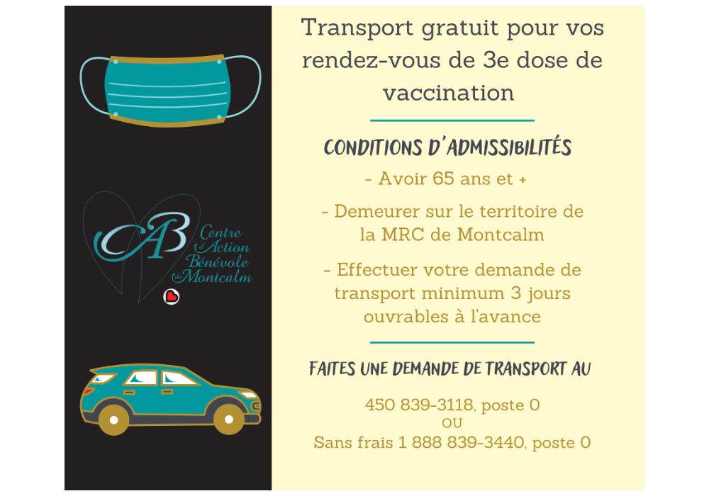 TRANSPORT GRATUIT : 3e DOSE DU VACCIN