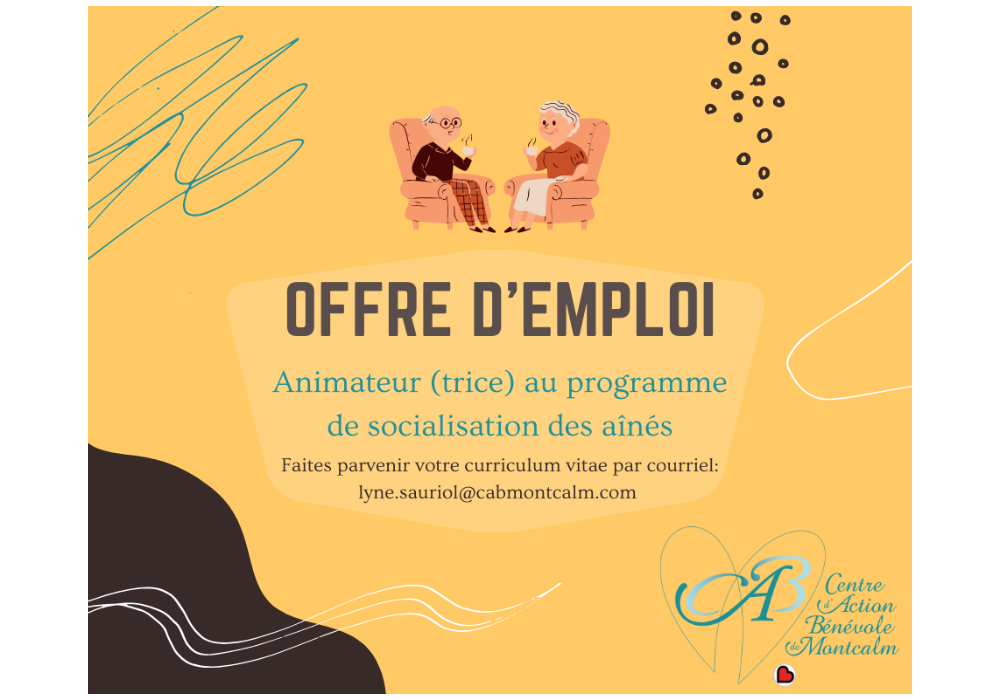 OFFRE D’EMPLOI : Animateur(trice) au programme de socialisation pour aînés