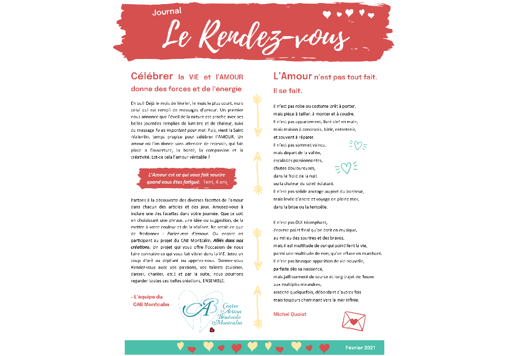 Journal Le Rendez-vous : célébrer la vie et l’amour !